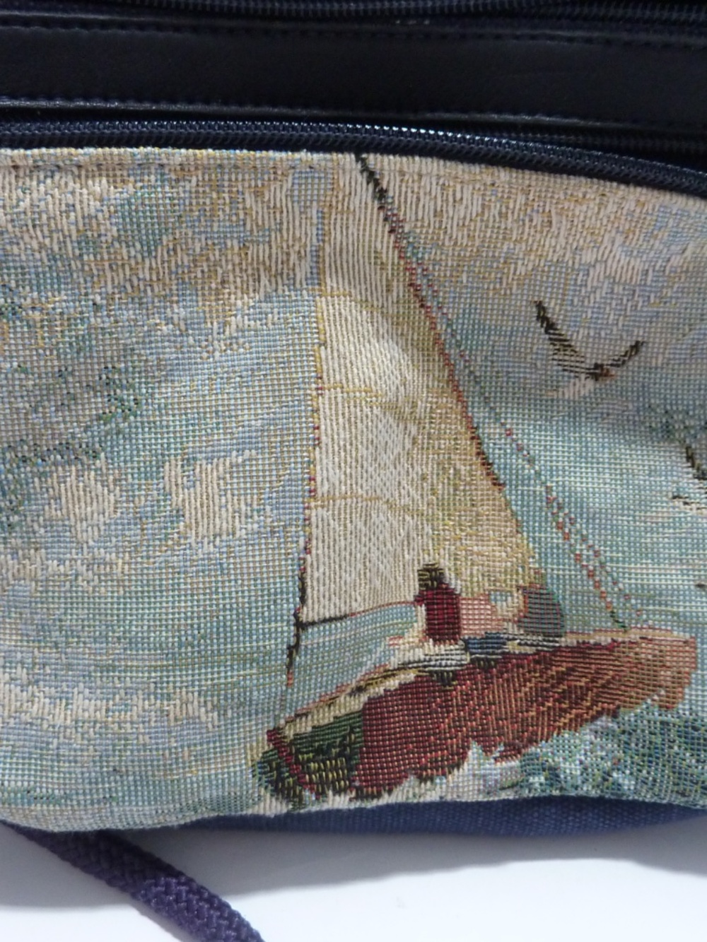VINTAGE My Maine Bag Canvas Tapestry SAILBOAT  Purse Coastal BLUE - Picture 2 of 7